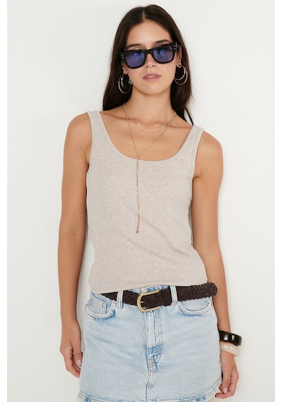 AC&Co / Altınyıldız Classics Kadın Bej Melanj Pamuklu Kaşkorse Yumuşak Dokulu Slim Fit Dar Kesim Bisiklet Yaka Esnek Body