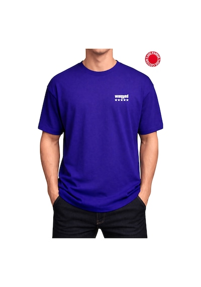 Wanted Baskılı Saks Mavi Oversize Tişört - %100 Pamuk Saks Mavi