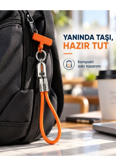 Qar Usb-c To Usb-c Askılı Şarj Ve Data Kablosu 240w 48v 5a Hızlı Şarj Örgülü Boyun Askılı Telefon Askı Aparatlı Turuncu