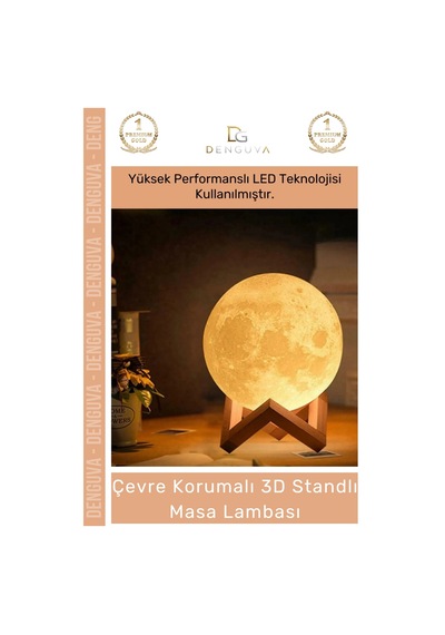 Ledışık Dekoratif 3d Moonlight Standlı Pilli Pla Güvenli Çocuk Odası Modern Led Ay Gece Masa Çok Renkli