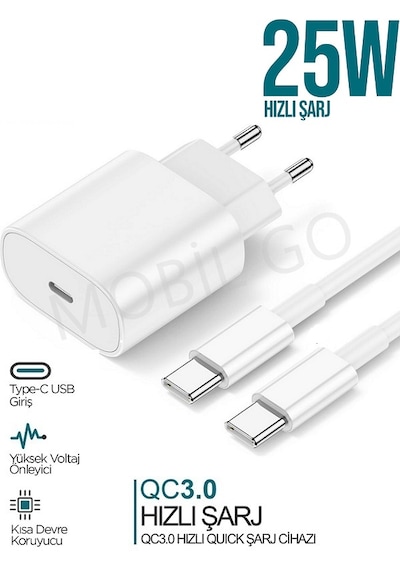 Samsung Uyumlu Galaxy Tab A9 Plus 25w Type c To Typec Kablolu Hızlı Şarj Aleti 0