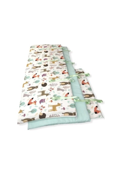 Bebek Özel 80x130 Beşik Kenar Koruma Seti, 3 Parça,%100 Pamuk, Doğa Desenli, Mint Yeşili Genel