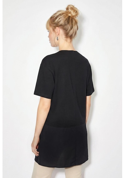 Shade Kadın Garnili Asimetrik Kesim Oversize Basic T-shirt 1069 60286252 - Siyah