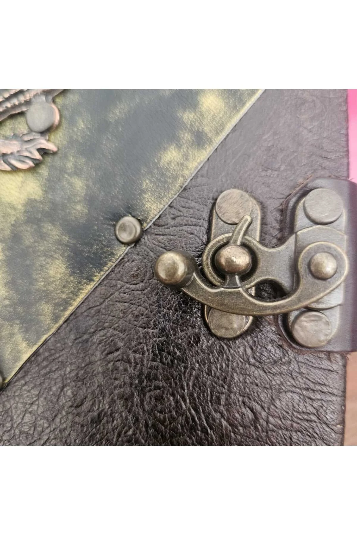 Ejderha Hakiki Deri Italyan Baskili Özel Desen El Yapımı Defter Açık Kahverengi