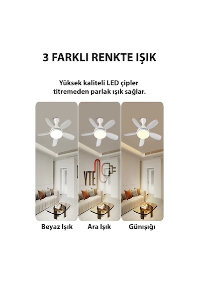Sessiz Büyük Boy 81 Cm Tavan Vantilatörü E27 Duylu Uzaktan Kumandalı 3 Renk