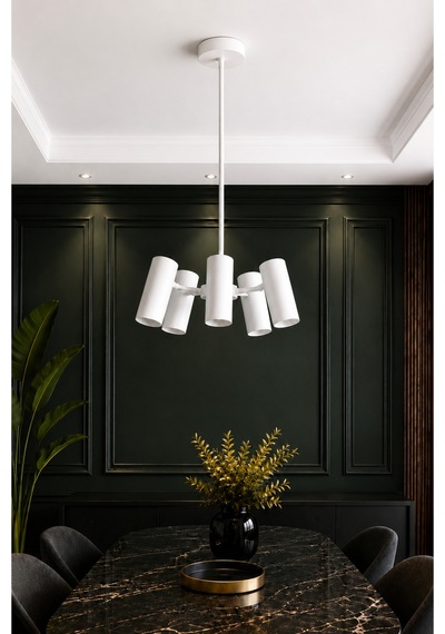 Lunex 5 Li Beyaz Metal Spot Avize Hareketli Ayarlanabilir Başlıklı Gu10 Duy Uyumlu Modern Salon Mutfak Ve Yemek Masası Avizesi