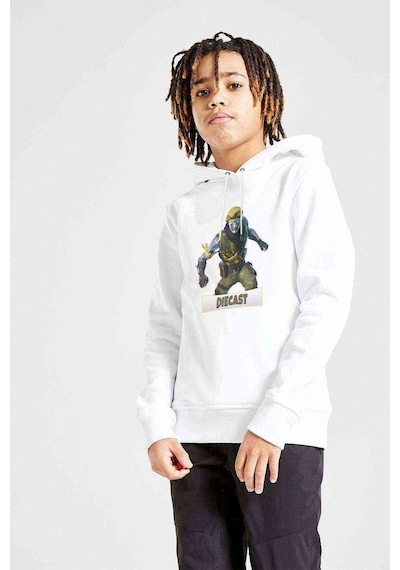 Tshirthane Diecast Fortnite Baskılı Unisex Çocuk Kapüşonlu Beyaz Sweatshirt Beyaz