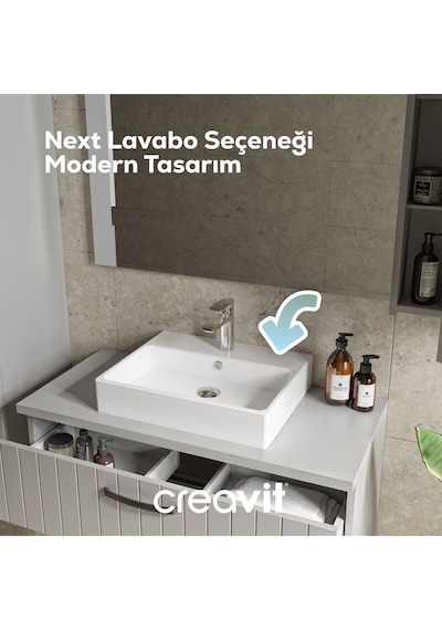 Creavit Next Tezgah Üzeri Kare Lavabo 70 CM Beyaz NX270-00CB00E-0000