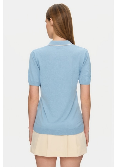 Ucla Sasha Gök Mavi Polo Yaka Triko Nakışlı %100 Pamuk Standard Fit Kadın Tshirt