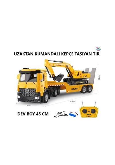 Dev Boy 52 Cm Uzaktan Kumandalı Şarjlı Kepçe Taşıyan Oyuncak Tır Kamyon Ekskavatör