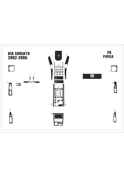 Kia Sorento Torpido Kaplama 2003 - 29 Parça Koyu Meşe
