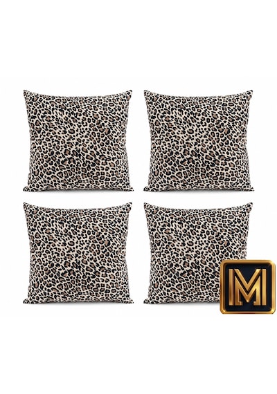 Kırlent 4 Leopar Desenli Dekoratif Kırlent Kılıfı 4'lü Set 45x45 Cm Modern Koltuk Kırlenti Fermuarlı Dijital Baskılı Kumaş Kare Dekorasyon Çok Renkli