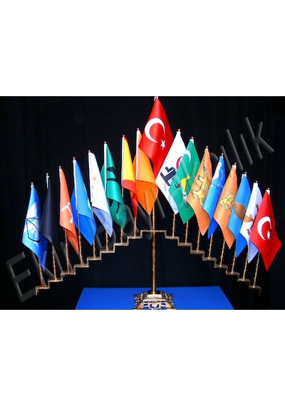 Eski Türk Devletleri Bayrakları 17 adet Çift Kat Saten 15 x 22.5 CM