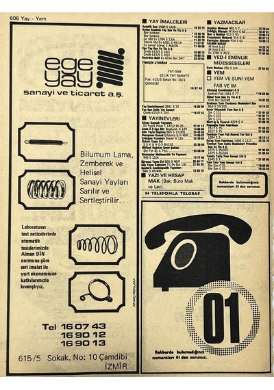 İzmir 1982-1983 Meslek Reklam İlanı Efemera S605