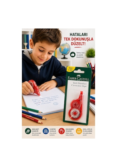 Şerit Daksil Beyaz 5mmx12 Metre 2 Adet Faber Castell Şerit Düzeltici Şerit Silici Yazı Silici Büro Ofis Okul