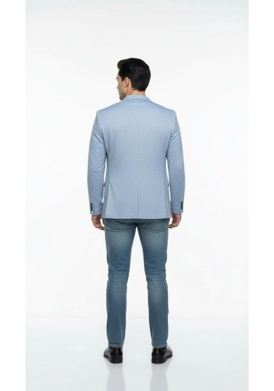 Plus Scorpion Erkek Karyağdı Desenli Slim Fit Blazer Ceket Mavi & Gri Şık Günlük Ve Ofis Kombin Color 5