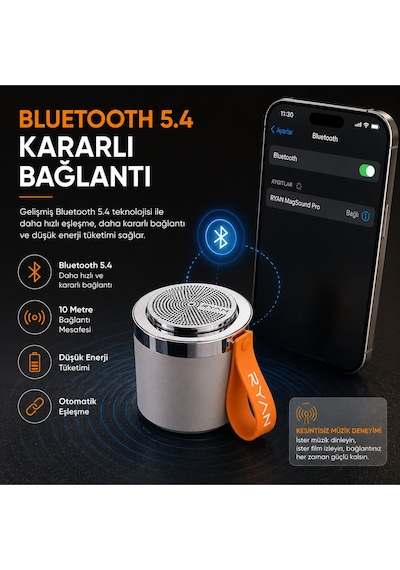 Magsafe Bluetooth Hoparlör Telefon Standı Bluetooth 5.4 5w Güçlü Ses Manyetik Telefon Tutucu Taşınabilir Mini Hoparlör Magsound Pro Ry-msp01