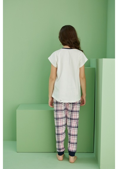 Siyah İnci Pamuklu Bisiklet Yaka Örme Pijama Takım25117065 Ekru