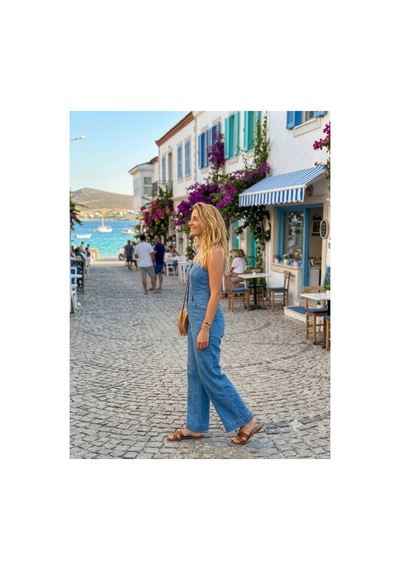 Zdnjeans Kadın Açık Mavi Düğme Detaylı Geniş Paça Jean Tulum