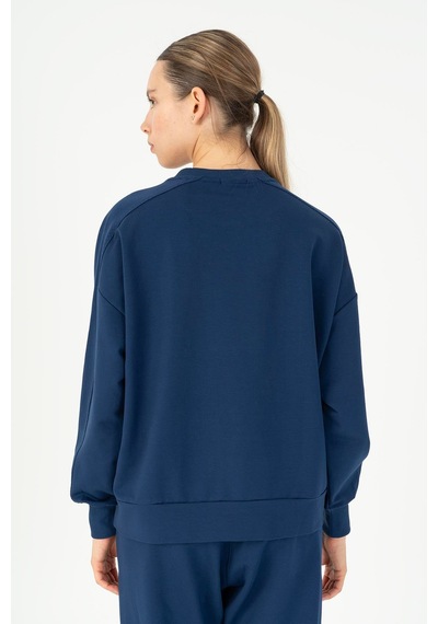 Maraton Oversize Kadın Bisiklet Yaka Açık Lacivert Sweatshirt Açık Lacivert