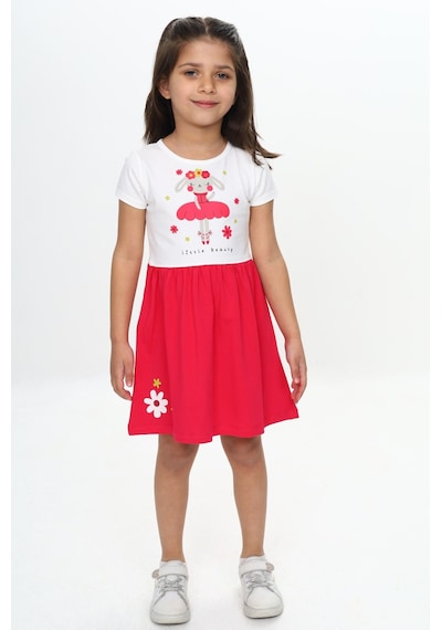 Toontoy Kids Toontoy Kız Çocuk Tavşan Çiçek Baskılı Elbise Fuşya
