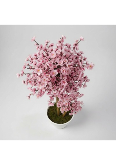 Luxdecor Yapay Sakura Ağacı - Pembe Bahar Esintisi 130 Cm Beyaz Plastik Saksı Pembe