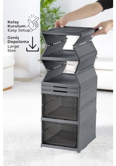 Coverest 6 Katlı Katlanabilir Organizer, Çok Amaçlı Ayakkabılık, Taşınabilir Portatif, 25.5 X 34.5 X 105 Cm Antrasit Açık Ceviz Coverest 6 Katlı Katlanabilir Organizer, Çok Amaçlı Ayakkabılık, Taşınabilir Portatif, 25.5 X 34.5 X 105 Cm Antrasit Açık Ceviz