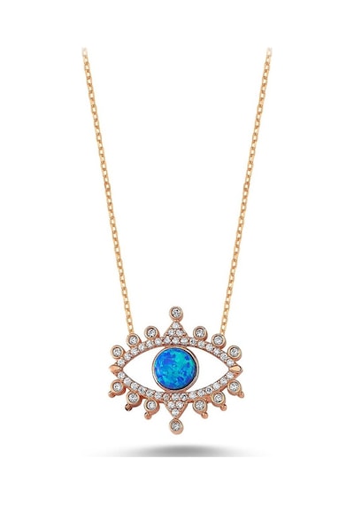 Beyaz Zirkon Taşlı Opal Kolye (498590809)