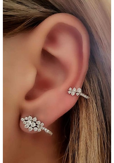 Pırlanta Işıltısında Zirkon Taşlı Gümüş Earcuff Tek Kupe