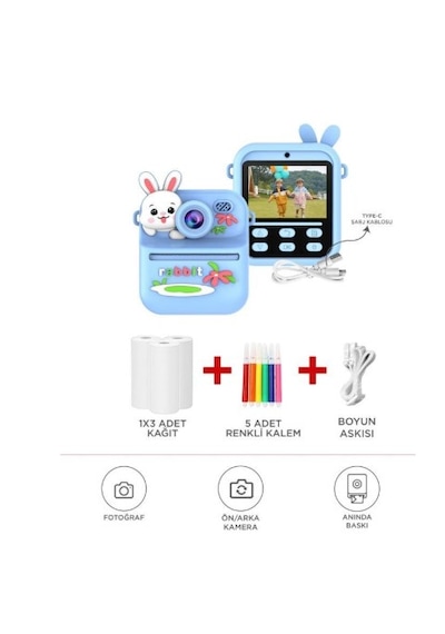 Torima CMR-33 Dijital Çocuk Fotoğraf Kamerası Termal Yazıcı Mavi