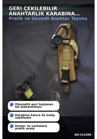 Bay Geri Çekilebilir Çelik Halatlı Anahtarlık 68 Cm - Karabina Kancalı Kemer Aksesuarı Bx-313499 Najmaddin