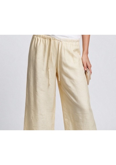 Ayhan Kadın Keten Karışımlı Geniş Paça Beli Bağcıklı Crop Pantolon 26ykrb71537 Sarı
