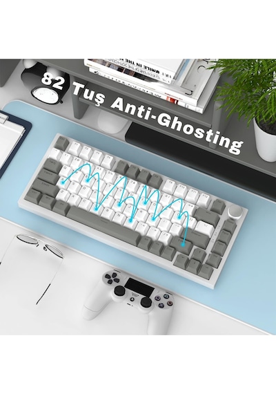 Ak820 Kablolu Mekanik Oyun Klavyesi , Beyaz Işıklı, Beyaz-gri, 82 Tuş, Hot Swap, Anti Ghosting