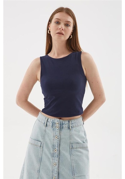 Fashion Friends 25y0326k1 Kadın Kolsuz Crop Bluz Lacivert