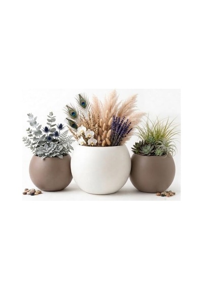 Zevli Japandi Tarzı Modern Küre Saksı 3'lü Set - Su Sızdırmaz Dekoratif Salon Ve Balkon Saksısı Hediyelik Çiç Diğer 44200942