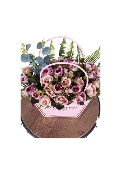 Yapay Çiçek Sitesi Yapay Çiçekli Romantic Çantalı Aranjman Model 4 Pembe -  Krem