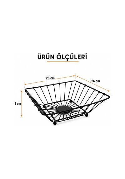 Tr Kare Metal Sepet Siyah, Masa Üstü Meyvelik Sebzelik, Tezgah Üstü Organizer, Çok Amaçlı Mutfak Banyo Antre Düz Genel