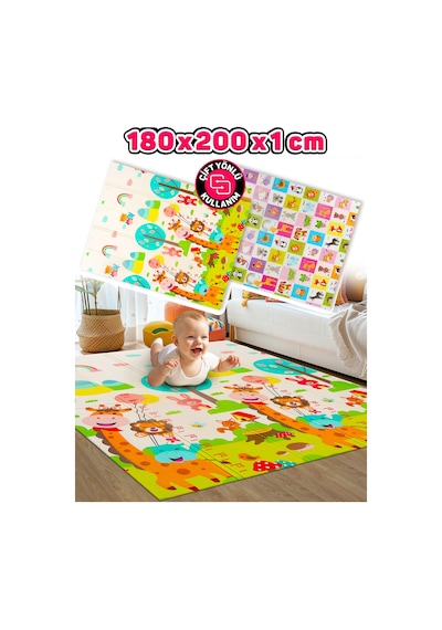Neşeli Zürafa +Animals Katlanabilir Oyun Halısı -eEstra Large - 180x200x1 Cm-Taşıma Çantası Yanında