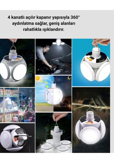 Katlanabilir 5 Kanatlı Solar Led Bahçe Ve Kamp Lambası Altın