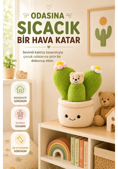 30 Cm Kaktüs Figürlü Pelüş Bebek Kırlent Çocuk Odası Dekoratif Yumuşak Oyuncak Yastık Minder Renkli