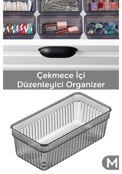 Modüler Çekmece İçi Düzenleyici - Banyo Makyaj Takı Organizer Ofis Düzenleyici 15,3 X 7,8cm Antrasit