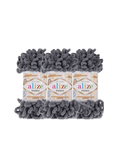 Puffy 3 Lü Paket El Örgü İpi - Şişsiz 100g X 3 Adet Renk No: 87 - Koyu Gri