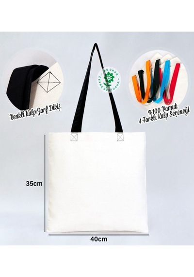 Bk Gift I Love Cunda Siyah Renkli Kulp Gabardin Bez Çanta 40x35cm, Baskılı Omuz Çantası, Alışveriş Çantası, Plaj Çantası