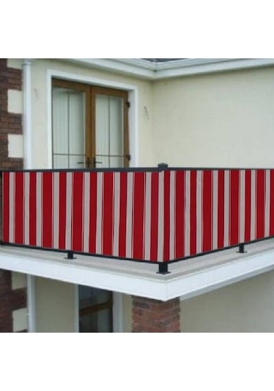 Ceylan Home Balkon Demiri Perdesi Kuş Gözü Kırmızı Beyaz Çizgili Beyaz - Kırmızı