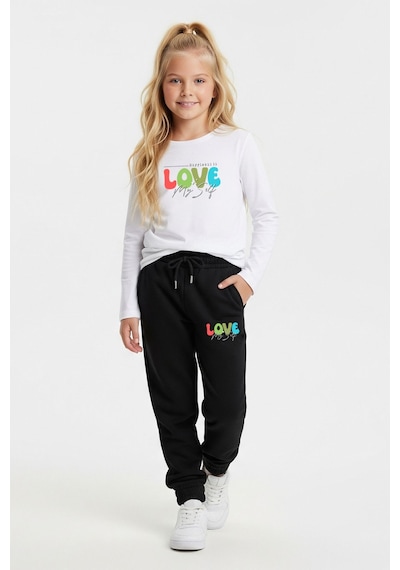 Fyk Kids Yuvarlak Yaka Love Baskılı Kız Çocuk Alt-üst Takım Beyaz