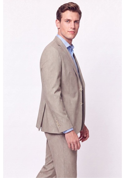 Efor Slim Fit Mono Yaka Çift Yırtmaç Koyu Bej Keten Takım Elbise Tk 952 K.bej