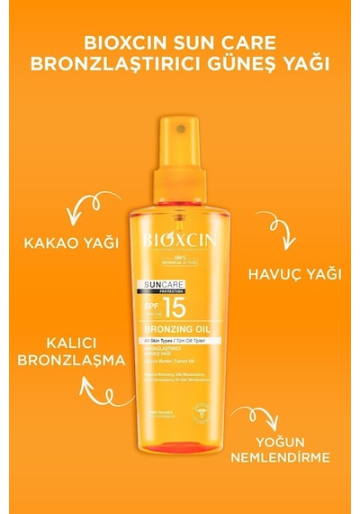 Bioxcin Sun Care Bronzlaştırıcı Yağ 15 Spf 200 ml - Kakao Yağı Havuç Yağı 15 Spf