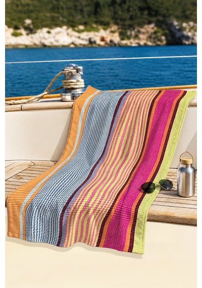 Çizgili Renkli Modern Plaj Havlusu - Tropikal Bohem Çok Renkli Hızlı Kuruyan Mikrofiber Havlu Bulut Bahçe