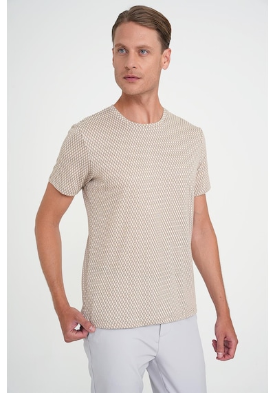 Efor Comfort Fit Bisiklet Yaka Baklava Desen Kısa Kol Bej Tişört Ts 908 Bej