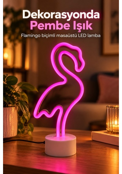 Pembe Işıklı Flamingo Led Lamba Masaüstü Dekoratif